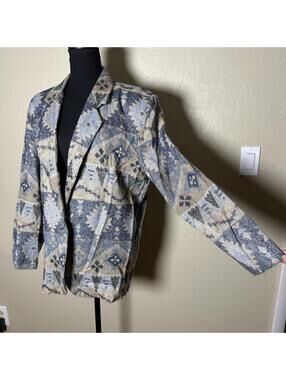 Streetwear USA Southwestern Tapestry Blazer Woven Open Front 90s Western Blue